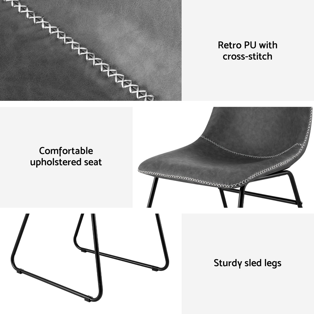 Artiss 4x Dining Chairs Retro PU Leather Kitchen Lounge Cafe Accent Chair Grey UPHO-C-DIN-2503-GYX4