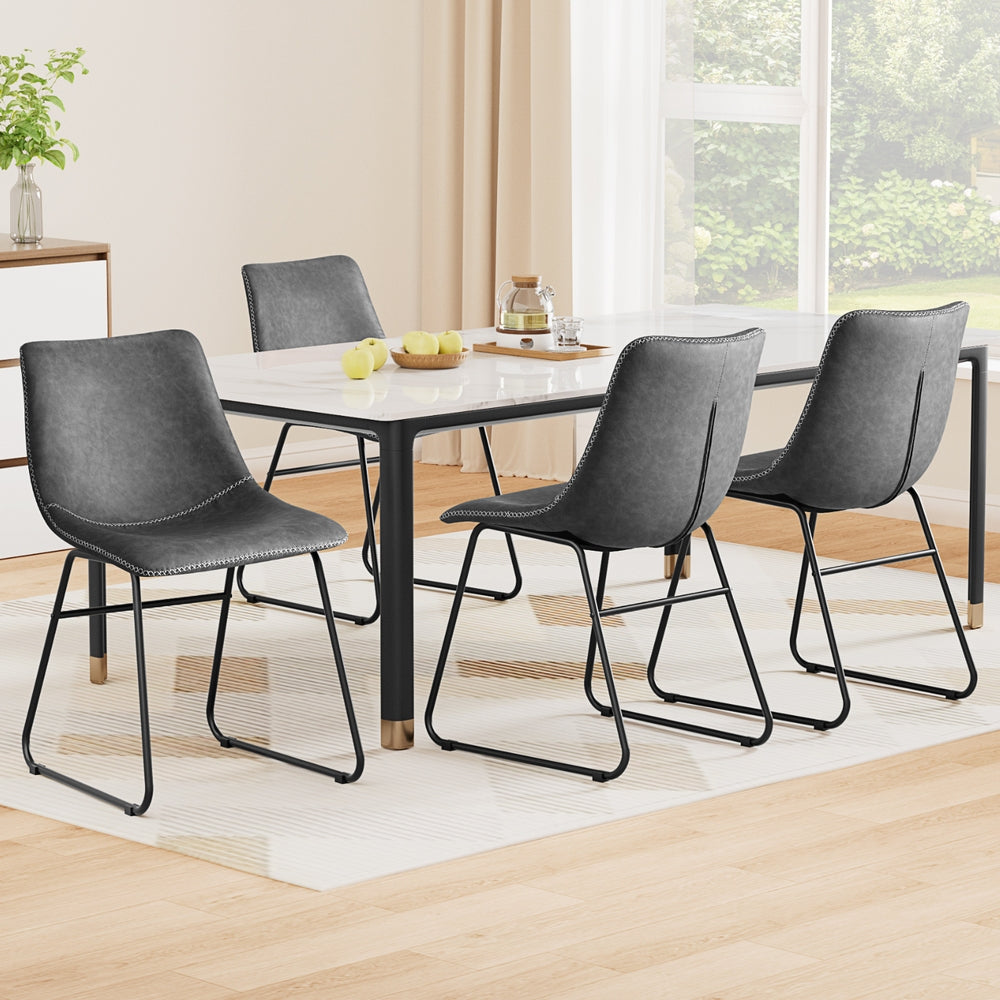 Artiss 4x Dining Chairs Retro PU Leather Kitchen Lounge Cafe Accent Chair Grey UPHO-C-DIN-2503-GYX4
