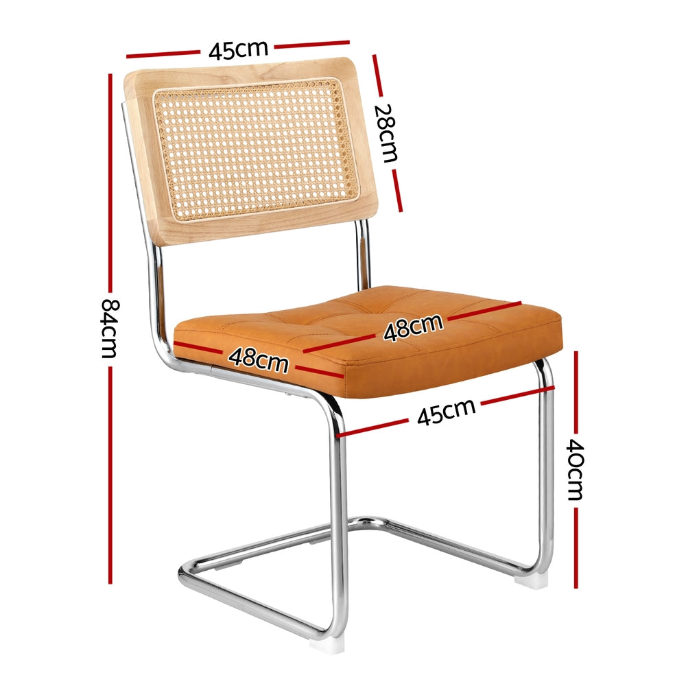Artiss Dining Chairs Set of 2 PU Leather Rattan Cantilever Brown UPHO-C-DIN-2504-BRX2