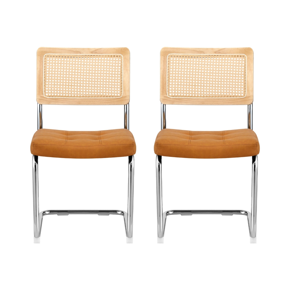 Artiss Dining Chairs Set of 2 PU Leather Rattan Cantilever Brown UPHO-C-DIN-2504-BRX2