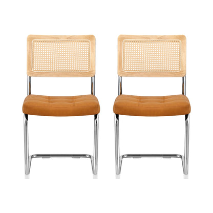 Artiss Dining Chairs Set of 2 PU Leather Rattan Cantilever Brown UPHO-C-DIN-2504-BRX2