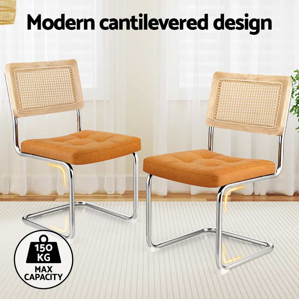 Artiss Dining Chairs Set of 2 PU Leather Rattan Cantilever Brown UPHO-C-DIN-2504-BRX2