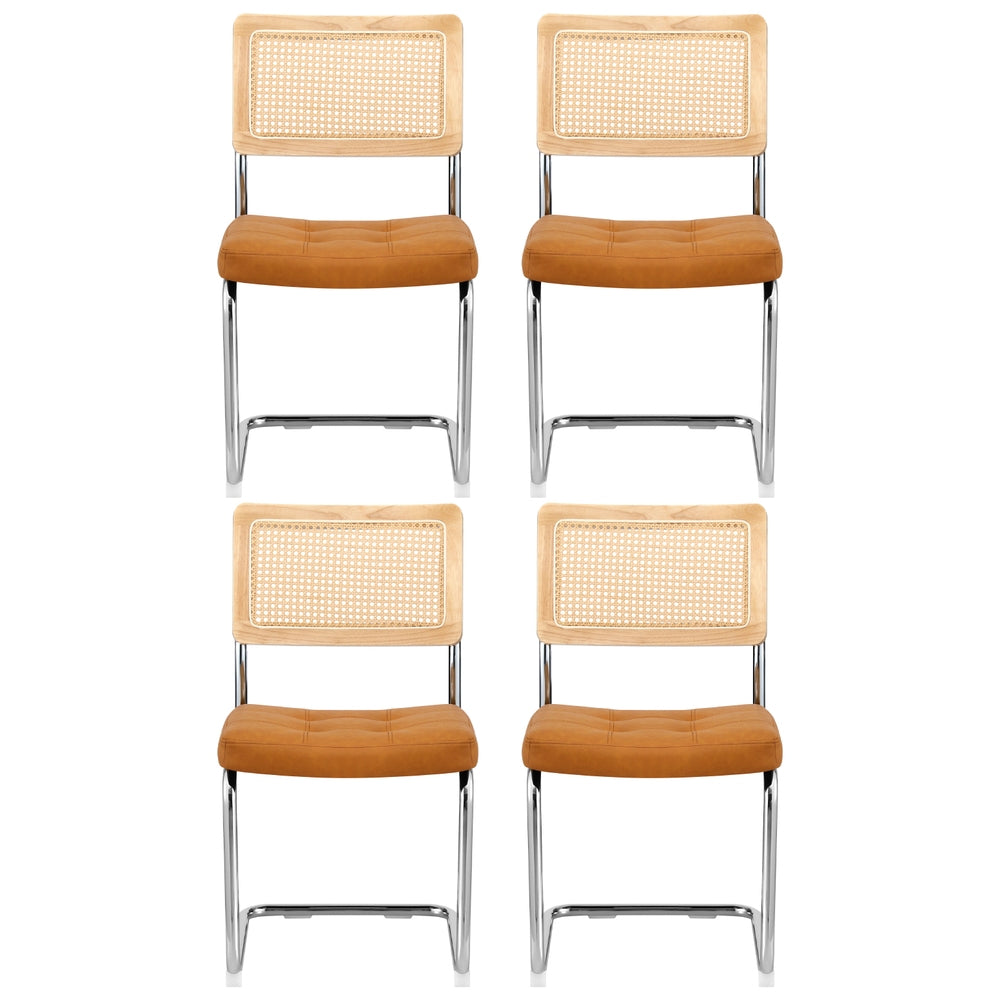 Artiss Dining Chairs Set of 4 PU Leather Rattan Cantilever Brown UPHO-C-DIN-2504-BRX4