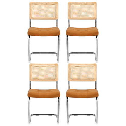 Artiss Dining Chairs Set of 4 PU Leather Rattan Cantilever Brown UPHO-C-DIN-2504-BRX4