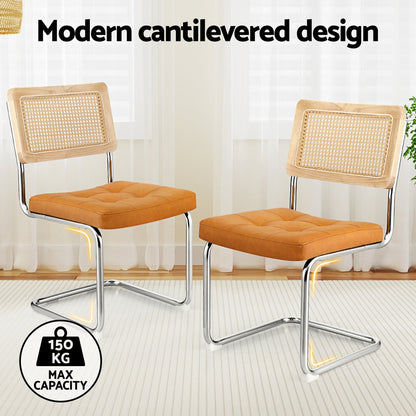 Artiss Dining Chairs Set of 4 PU Leather Rattan Cantilever Brown UPHO-C-DIN-2504-BRX4
