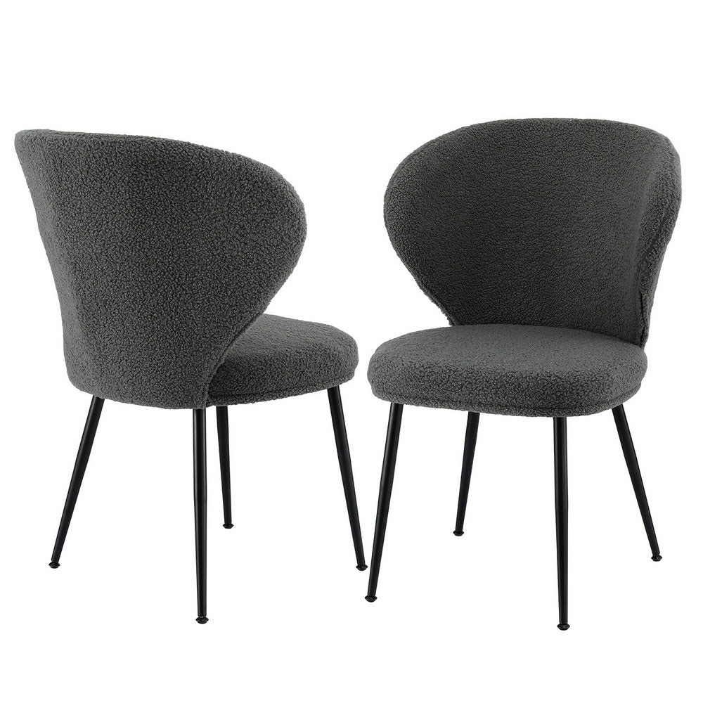 Artiss 2x Dining Chairs Sherpa Boucle Wing Back Grey UPHO-C-DIN-2514-GYX2