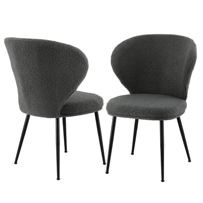 Artiss 2x Dining Chairs Sherpa Boucle Wing Back Grey UPHO-C-DIN-2514-GYX2