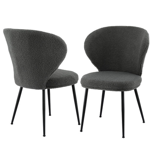 Artiss 2x Dining Chairs Sherpa Boucle Wing Back Grey UPHO-C-DIN-2514-GYX2