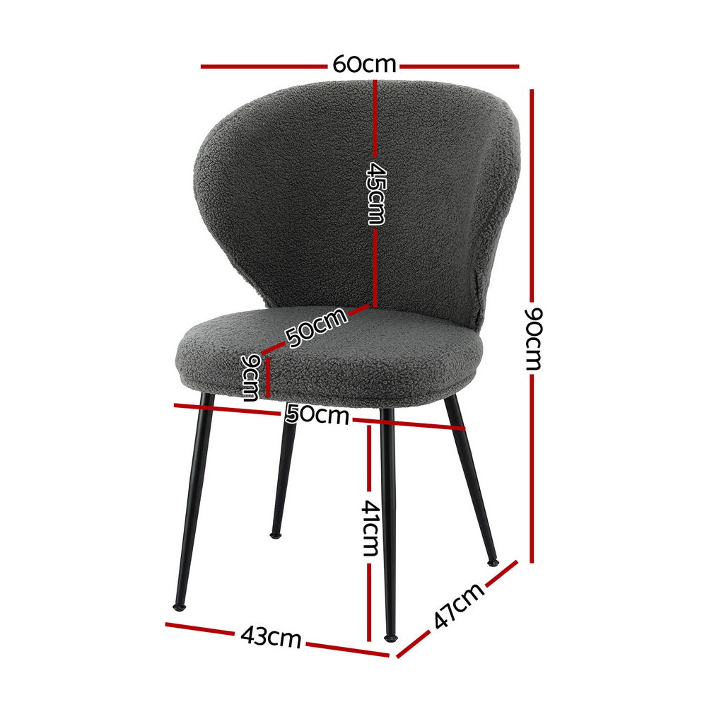 Artiss 2x Dining Chairs Sherpa Boucle Wing Back Grey UPHO-C-DIN-2514-GYX2