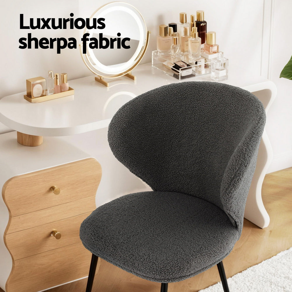 Artiss 2x Dining Chairs Sherpa Boucle Wing Back Grey UPHO-C-DIN-2514-GYX2