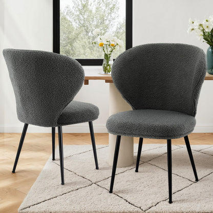 Artiss 2x Dining Chairs Sherpa Boucle Wing Back Grey UPHO-C-DIN-2514-GYX2