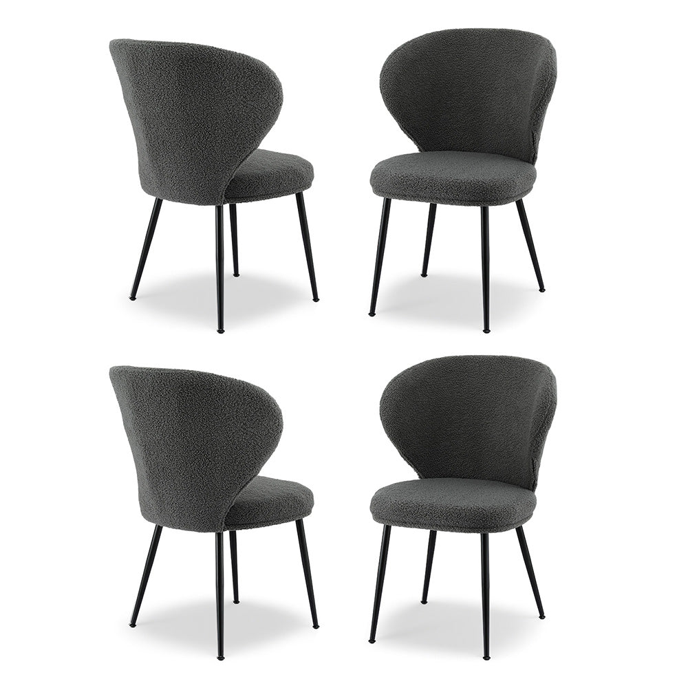 Artiss 4x Dining Chairs Sherpa Boucle Wing Back Grey UPHO-C-DIN-2514-GYX4