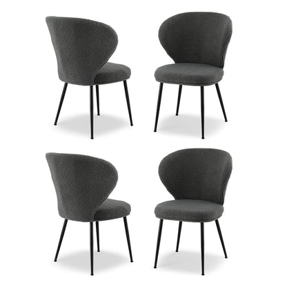 Artiss 4x Dining Chairs Sherpa Boucle Wing Back Grey UPHO-C-DIN-2514-GYX4