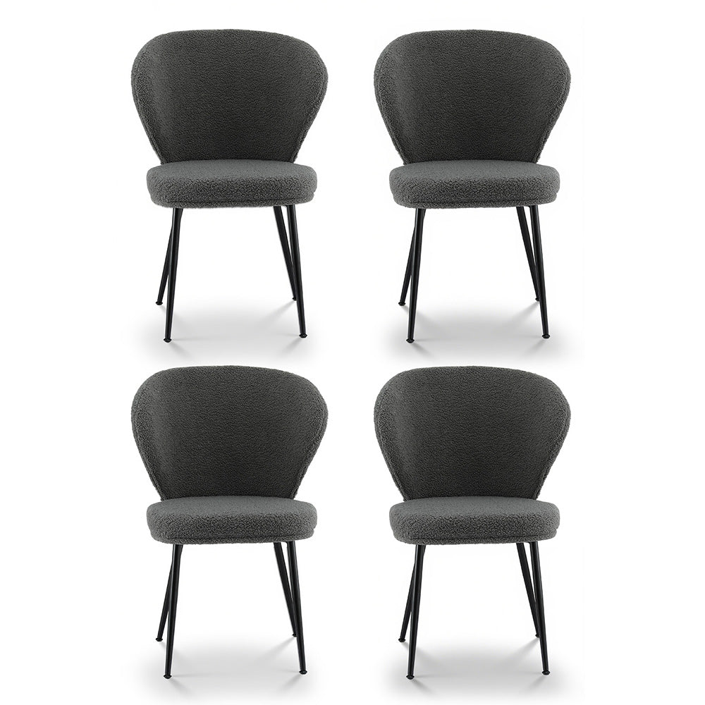 Artiss 4x Dining Chairs Sherpa Boucle Wing Back Grey UPHO-C-DIN-2514-GYX4