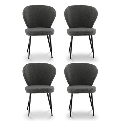 Artiss 4x Dining Chairs Sherpa Boucle Wing Back Grey UPHO-C-DIN-2514-GYX4