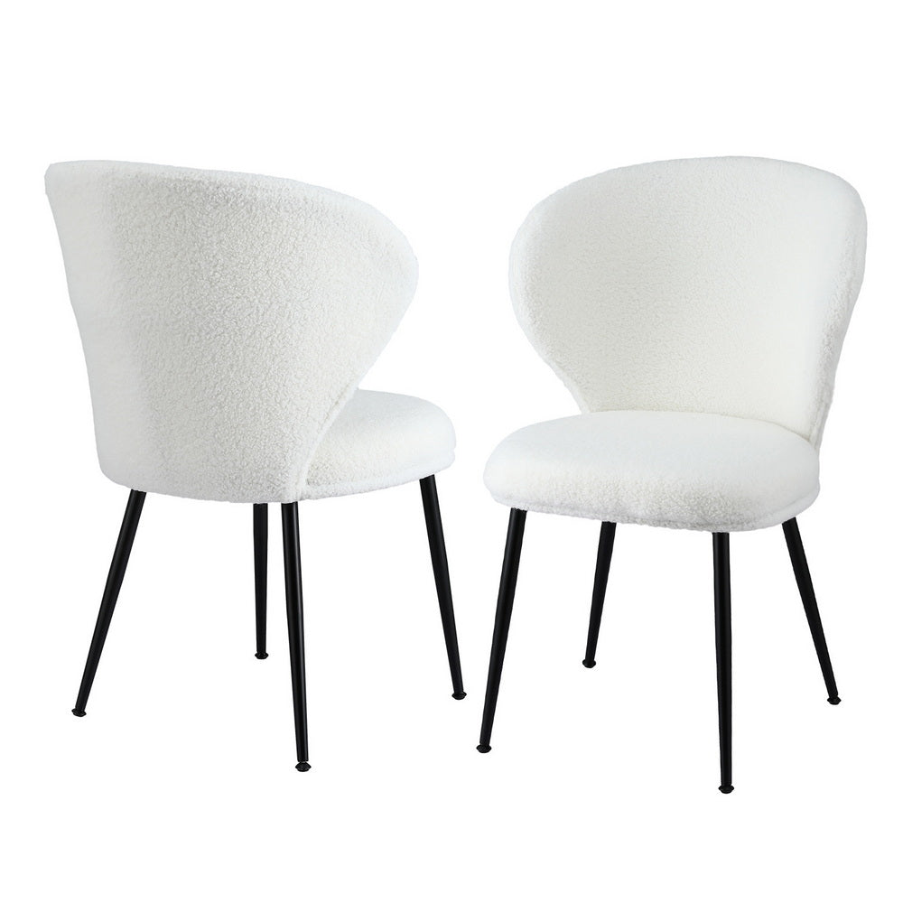 Artiss 2x Dining Chairs Sherpa Boucle Wing Back White UPHO-C-DIN-2514-WHX2
