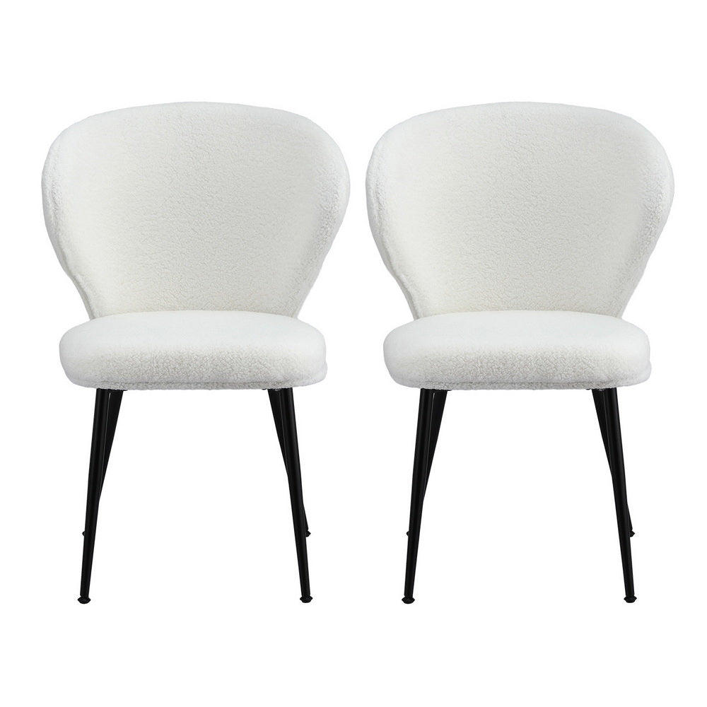 Artiss 2x Dining Chairs Sherpa Boucle Wing Back White UPHO-C-DIN-2514-WHX2