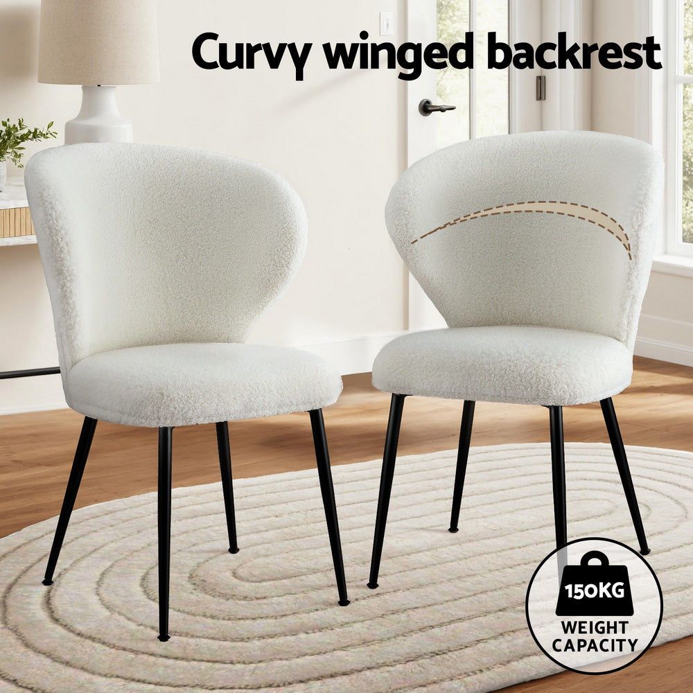 Artiss 2x Dining Chairs Sherpa Boucle Wing Back White UPHO-C-DIN-2514-WHX2