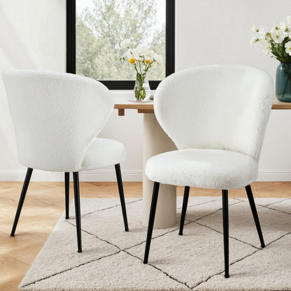Artiss 2x Dining Chairs Sherpa Boucle Wing Back White UPHO-C-DIN-2514-WHX2