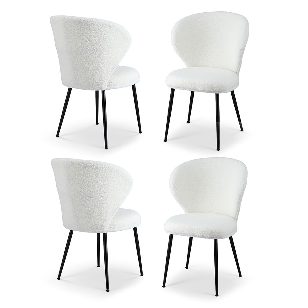 Artiss 4x Dining Chairs Sherpa Boucle Wing Back White UPHO-C-DIN-2514-WHX4