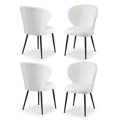 Artiss 4x Dining Chairs Sherpa Boucle Wing Back White UPHO-C-DIN-2514-WHX4