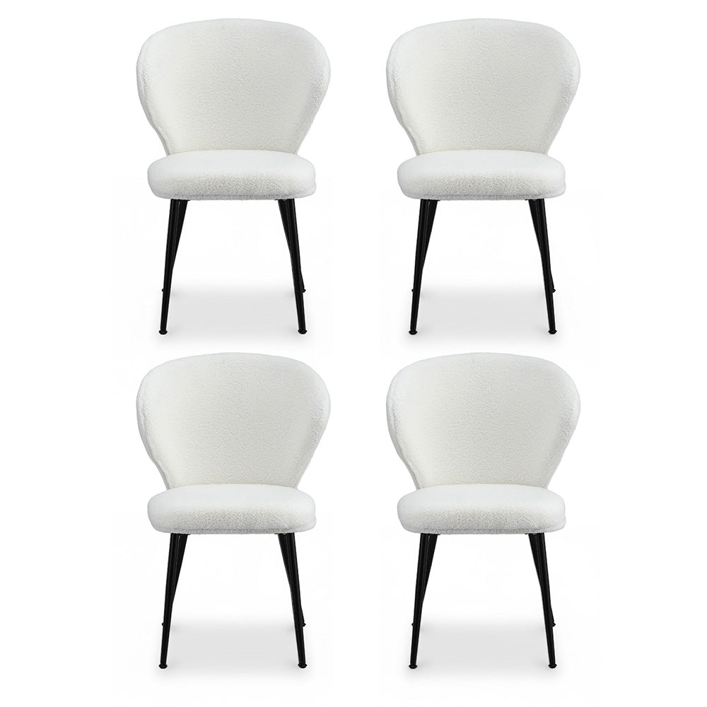 Artiss 4x Dining Chairs Sherpa Boucle Wing Back White UPHO-C-DIN-2514-WHX4