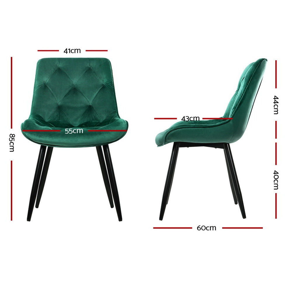 Artiss Dining Chairs Set of 2 Velvet Diamond Tufted Green UPHO-C-DIN-5218-VEL-GRX2