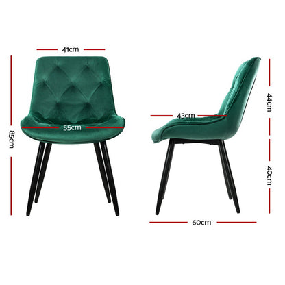 Artiss Dining Chairs Set of 2 Velvet Diamond Tufted Green UPHO-C-DIN-5218-VEL-GRX2