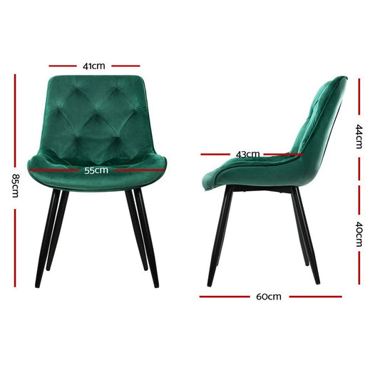 Artiss Dining Chairs Set of 2 Velvet Diamond Tufted Green UPHO-C-DIN-5218-VEL-GRX2