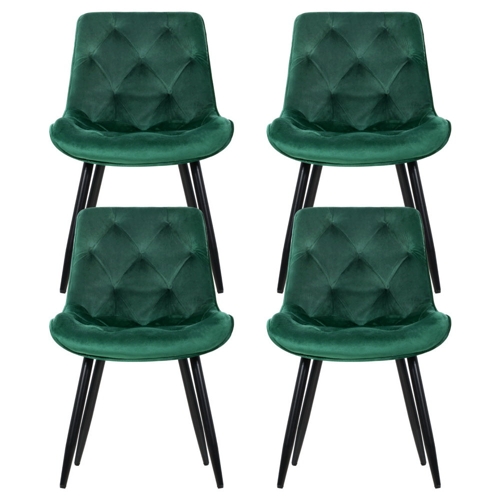 Artiss Dining Chairs Set of 4 Velvet Diamond Tufted Green UPHO-C-DIN-5218-VEL-GRX4