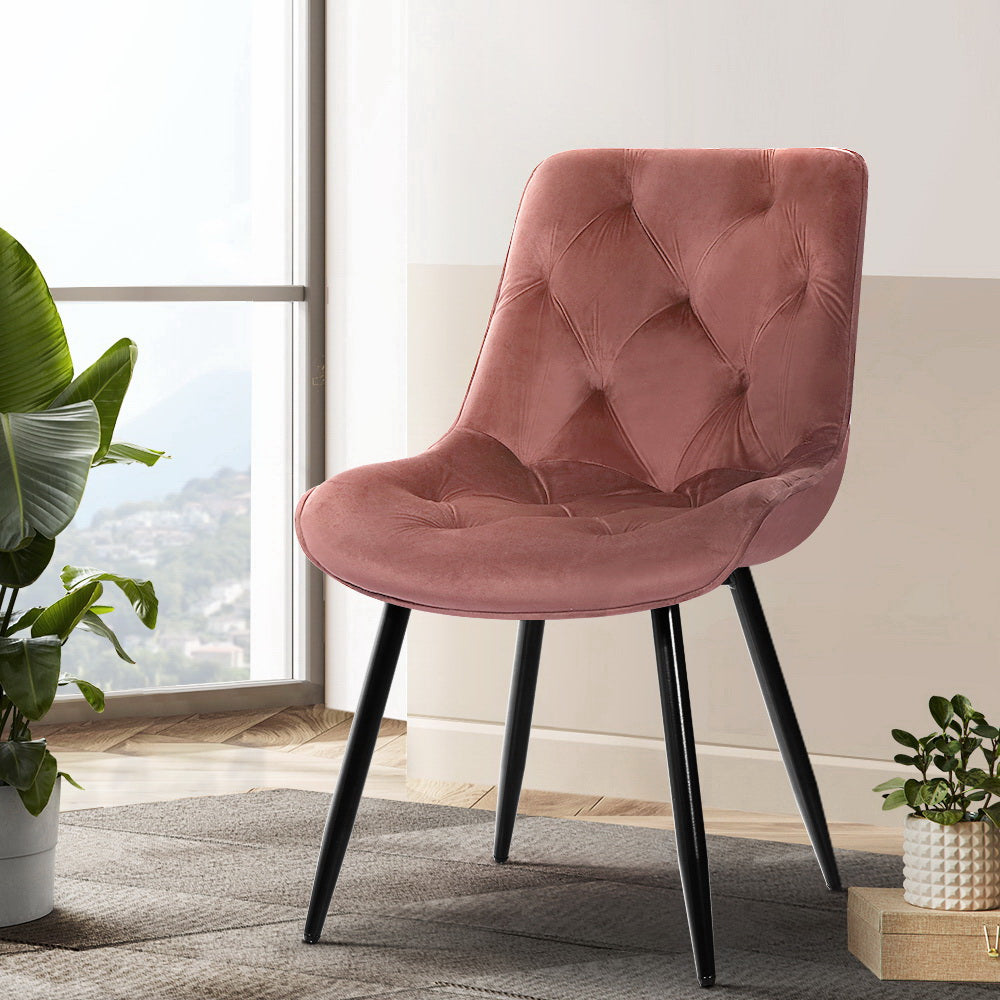 Artiss Dining Chairs Set of 2 Velvet Diamond Tufted Pink UPHO-C-DIN-5218-VEL-RO-PKX2