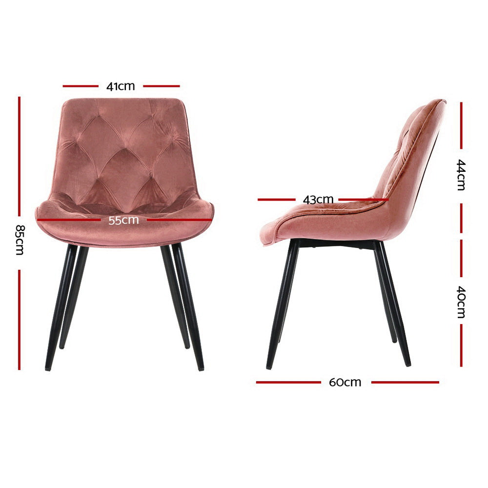 Artiss Dining Chairs Set of 2 Velvet Diamond Tufted Pink UPHO-C-DIN-5218-VEL-RO-PKX2