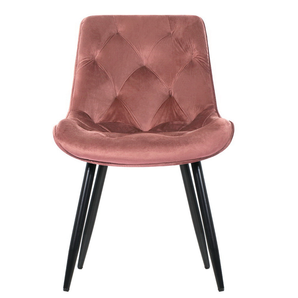 Artiss Dining Chairs Set of 2 Velvet Diamond Tufted Pink UPHO-C-DIN-5218-VEL-RO-PKX2
