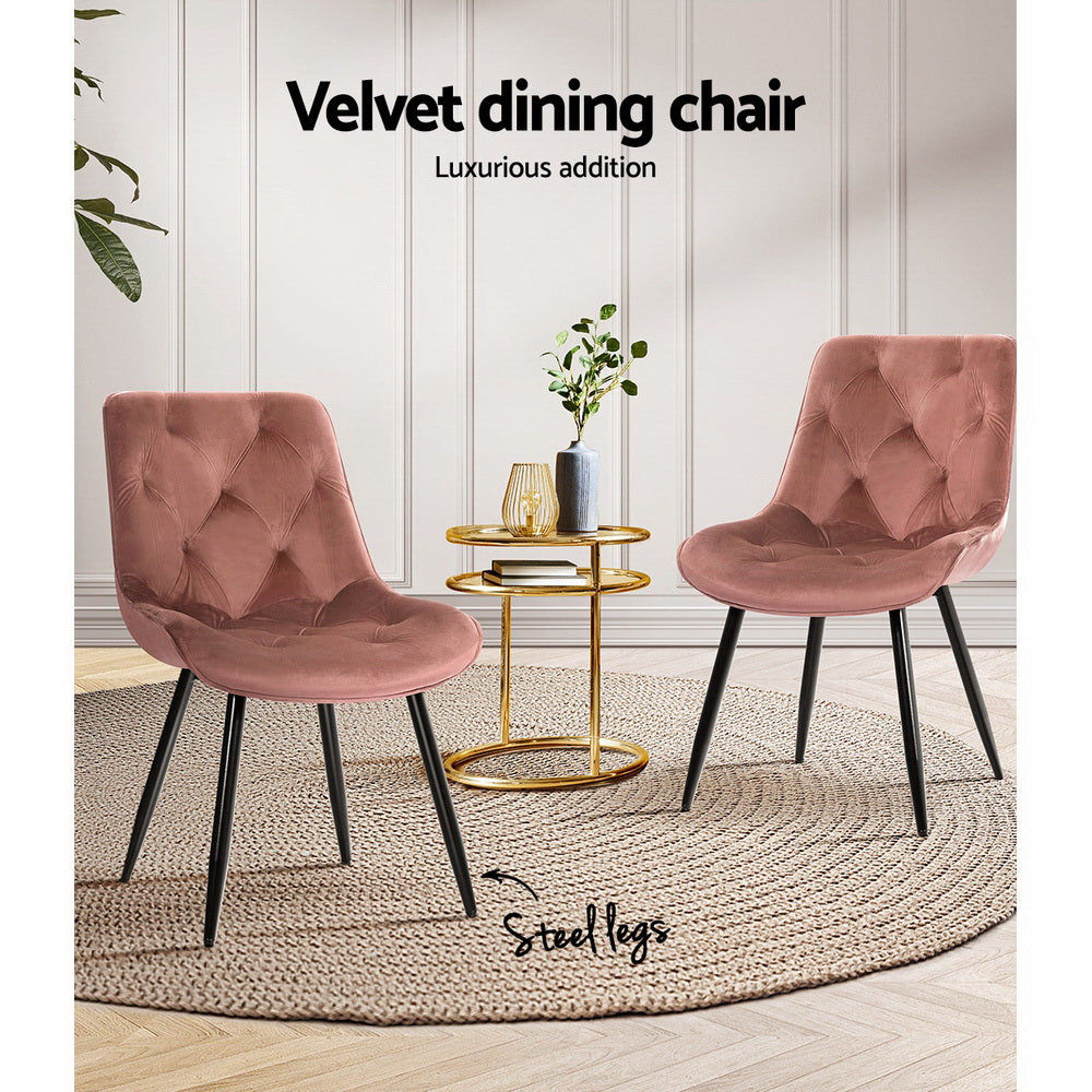 Artiss Dining Chairs Set of 2 Velvet Diamond Tufted Pink UPHO-C-DIN-5218-VEL-RO-PKX2