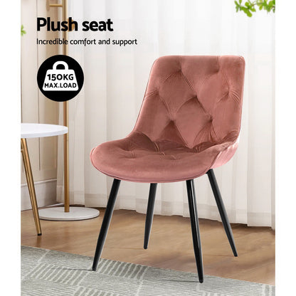 Artiss Dining Chairs Set of 2 Velvet Diamond Tufted Pink UPHO-C-DIN-5218-VEL-RO-PKX2