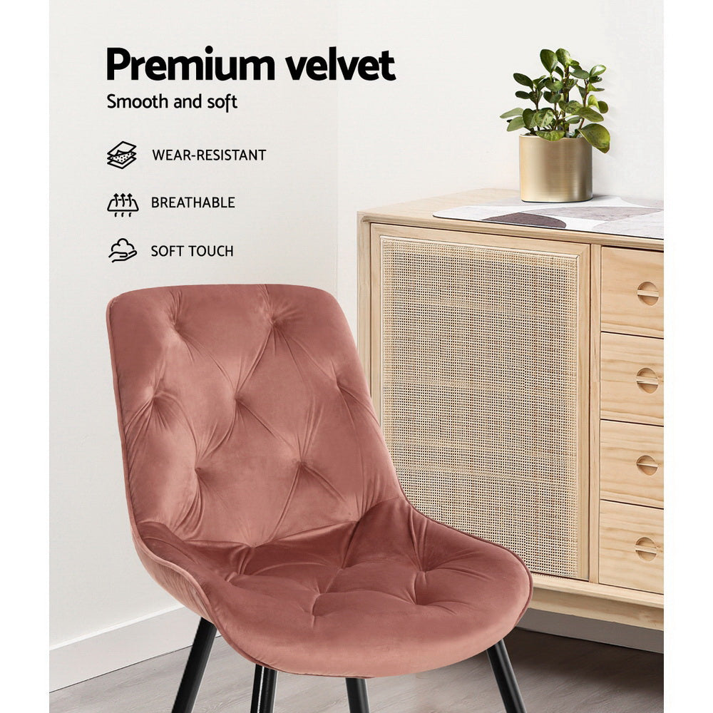 Artiss Dining Chairs Set of 2 Velvet Diamond Tufted Pink UPHO-C-DIN-5218-VEL-RO-PKX2