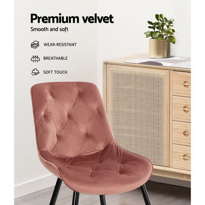 Artiss Dining Chairs Set of 2 Velvet Diamond Tufted Pink UPHO-C-DIN-5218-VEL-RO-PKX2