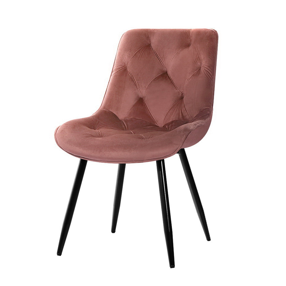 Artiss Dining Chairs Set of 2 Velvet Diamond Tufted Pink UPHO-C-DIN-5218-VEL-RO-PKX2