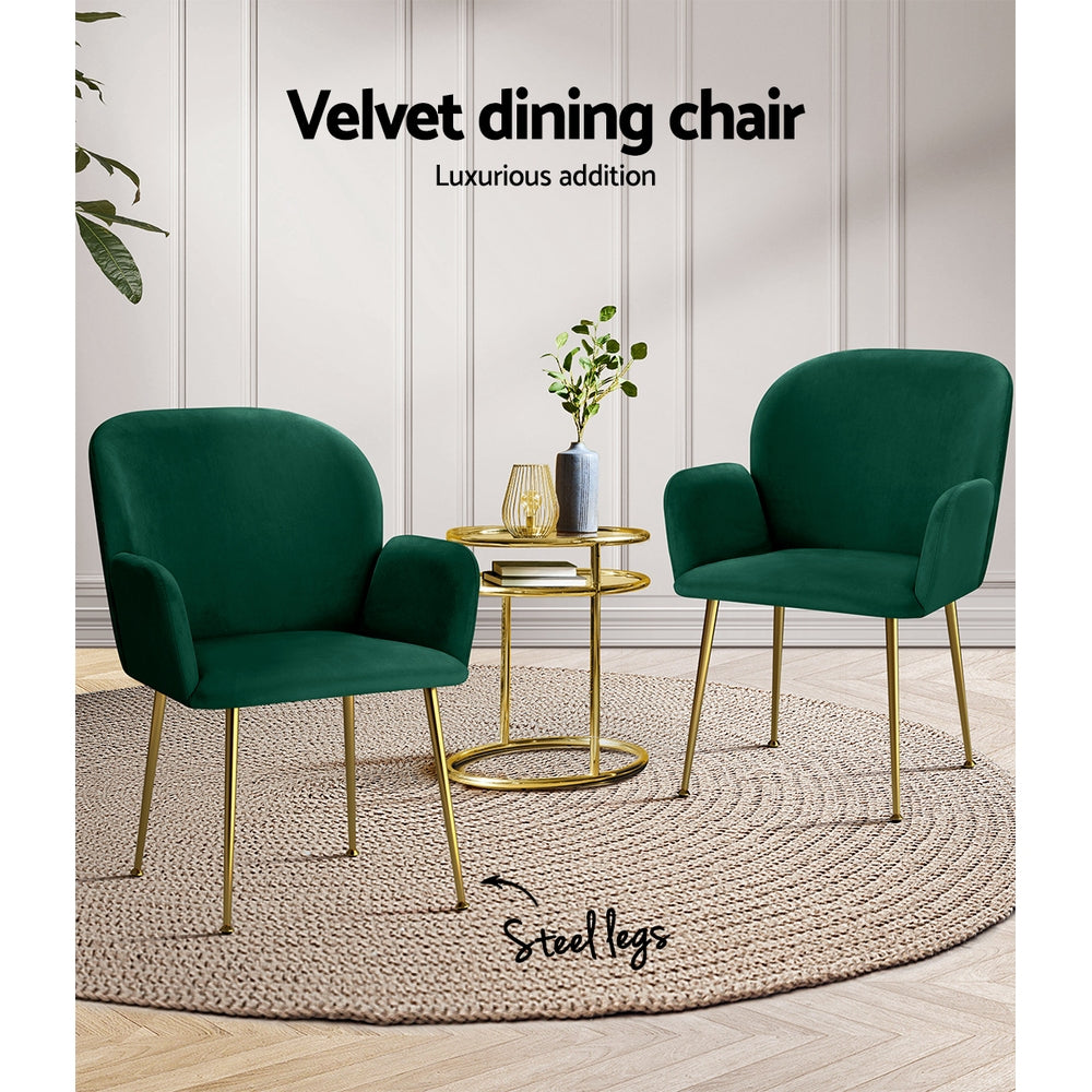 Artiss Dining Chairs Set of 2 Velvet Armchair Green UPHO-C-DIN-5220-VEL-GRX2