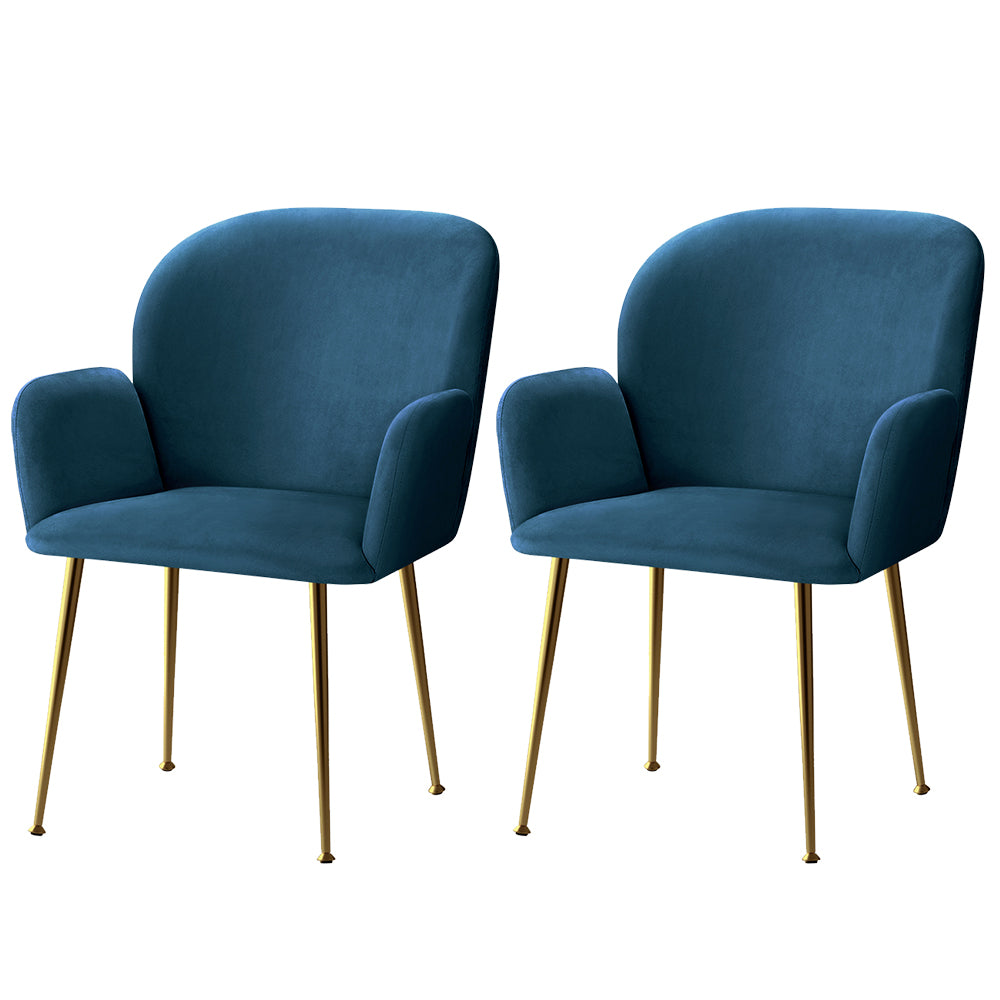 Artiss Dining Chairs Set of 2 Velvet Armchair Blue UPHO-C-DIN-5220-VEL-NAX2