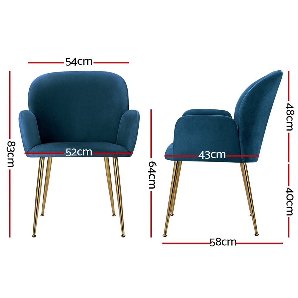 Artiss Dining Chairs Set of 2 Velvet Armchair Blue UPHO-C-DIN-5220-VEL-NAX2
