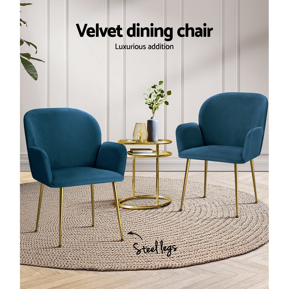 Artiss Dining Chairs Set of 2 Velvet Armchair Blue UPHO-C-DIN-5220-VEL-NAX2