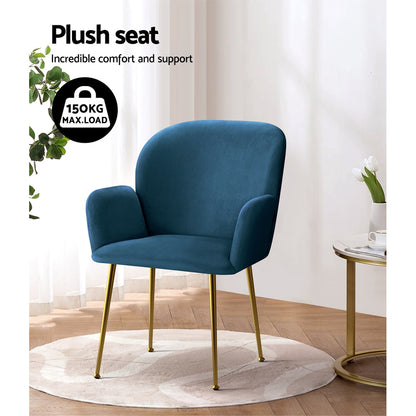 Artiss Dining Chairs Set of 2 Velvet Armchair Blue UPHO-C-DIN-5220-VEL-NAX2
