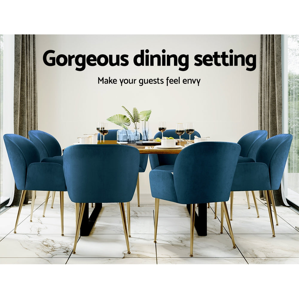 Artiss Dining Chairs Set of 2 Velvet Armchair Blue UPHO-C-DIN-5220-VEL-NAX2