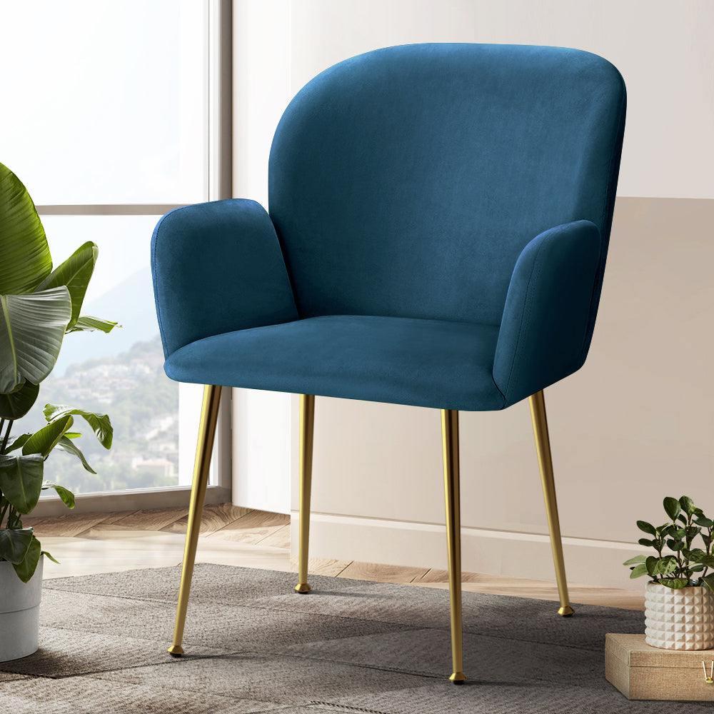 Artiss Dining Chairs Set of 2 Velvet Armchair Blue UPHO-C-DIN-5220-VEL-NAX2