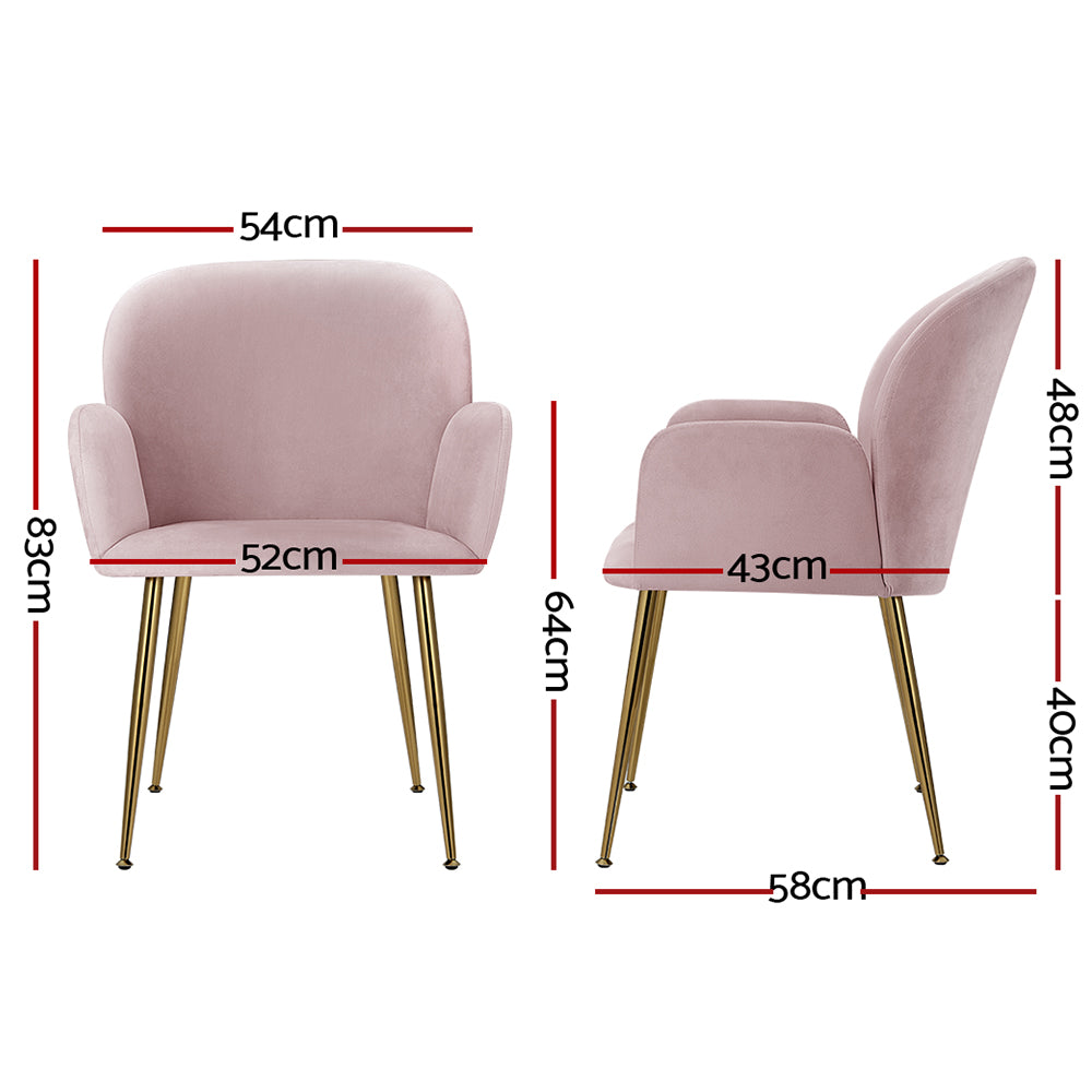 Artiss Dining Chairs Set of 2 Velvet Armchair Pink UPHO-C-DIN-5220-VEL-PKX2