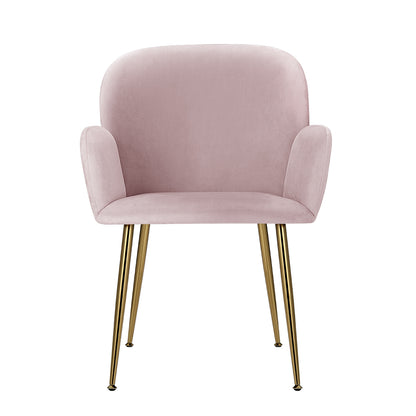 Artiss Dining Chairs Set of 2 Velvet Armchair Pink UPHO-C-DIN-5220-VEL-PKX2