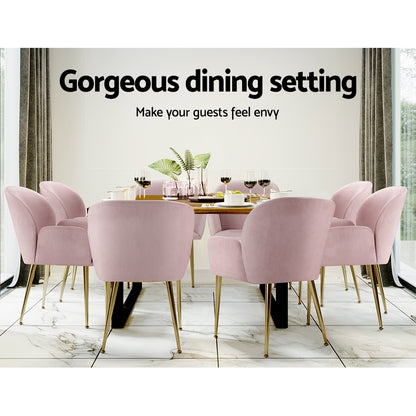 Artiss Dining Chairs Set of 2 Velvet Armchair Pink UPHO-C-DIN-5220-VEL-PKX2