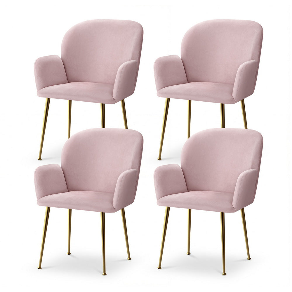 Artiss Dining Chairs Set of 4 Velvet Armchair Pink UPHO-C-DIN-5220-VEL-PKX4
