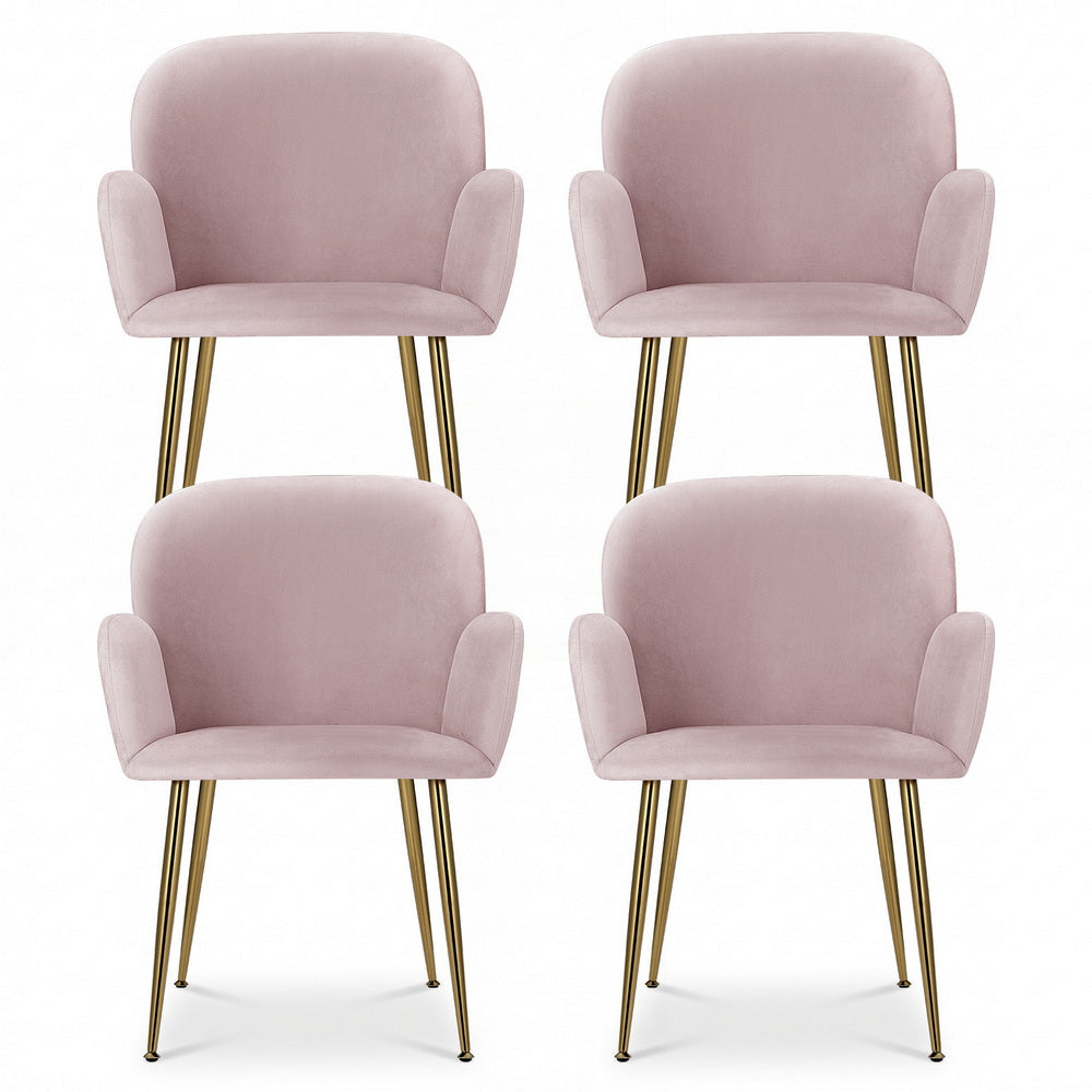 Artiss Dining Chairs Set of 4 Velvet Armchair Pink UPHO-C-DIN-5220-VEL-PKX4